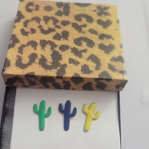 Green and Blue Cactus Brooch Set